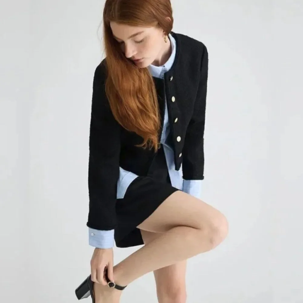 J.Crew Louisa Lady Jacket In Maritime Tweed Blazer Women's 00P Black BU036 NWT